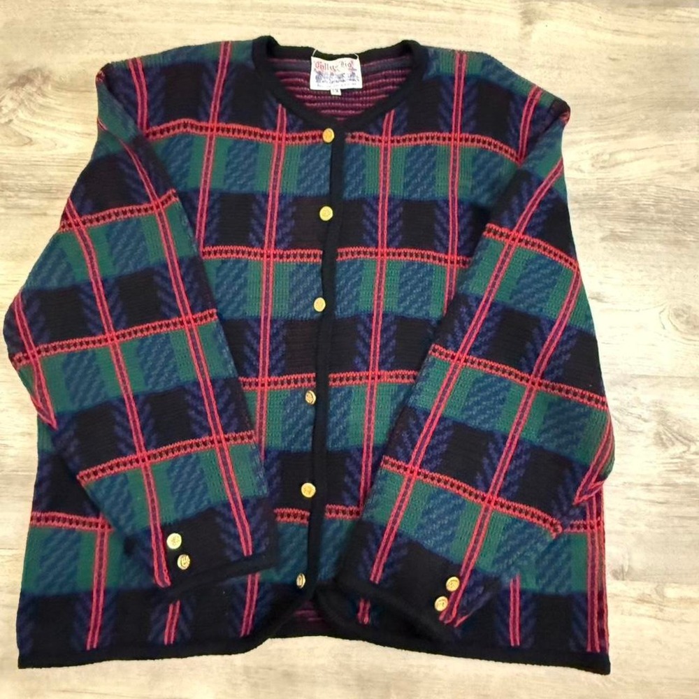 Vintage Tally-Ho Tartan Plaid Cardigan Grandpacore Sweater